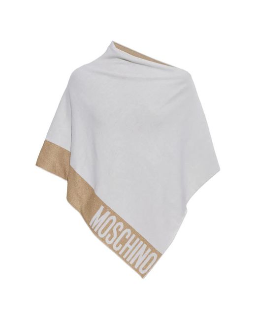 Moschino Gray Metallic-Thread Logo-Print Poncho