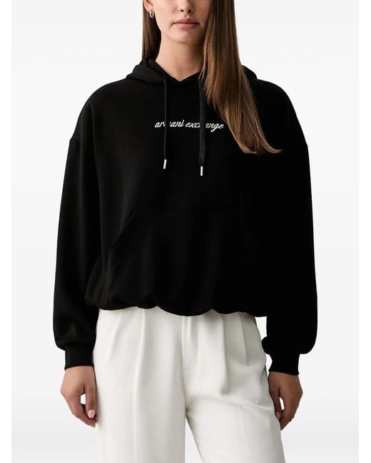 ARMANI EXCHANGE Black Logo-Embroidered Hoodie