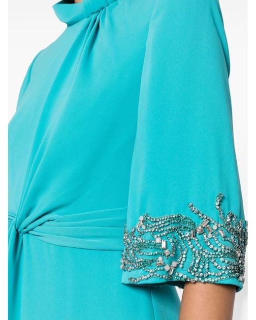 Jenny Packham Blue Lily Beaded Crepe Gown Dress