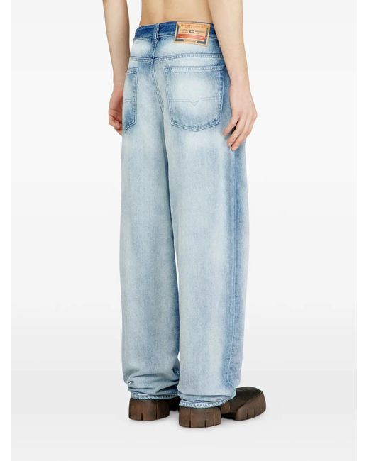 DIESEL Blue Wide-Leg Denim Jeans With Vintage Wash for men