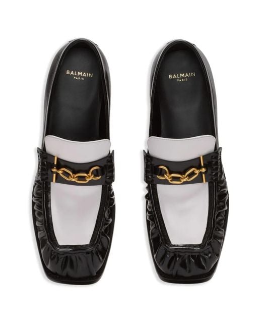 Balmain Black Glazed Leather Loafers for men