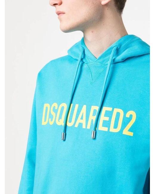 DSquared² Blue Logo-Print Cotton Hoodie for men