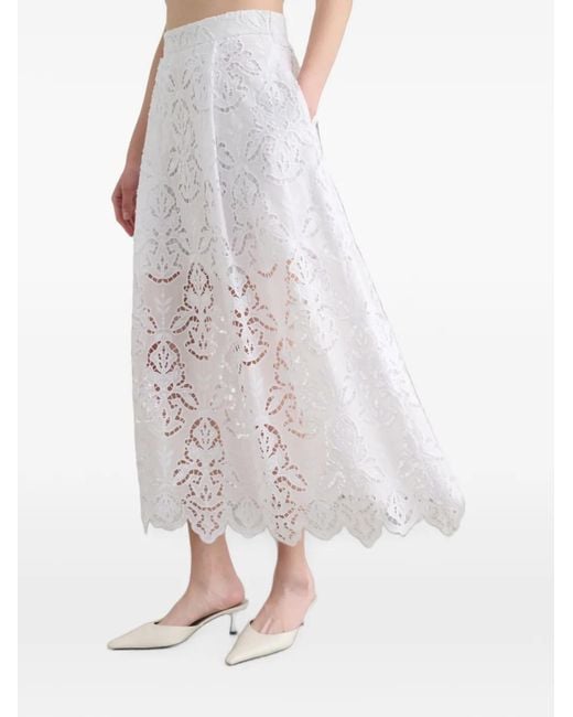 Toccin White Stacy Guipure-Lace Scalloped Skirt