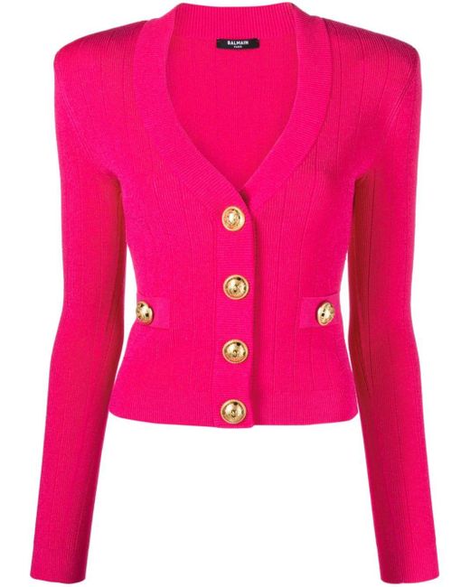 Balmain Pink Knitted Cropped Cardigan