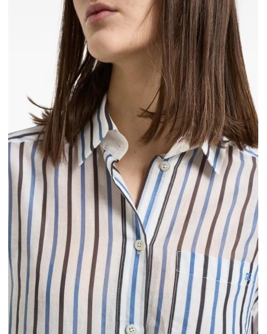 Semicouture Blue Striped Chest-Pocket Shirt