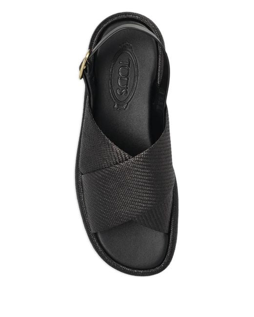 Tod's Black Round-Toe Leather Flat Sandals