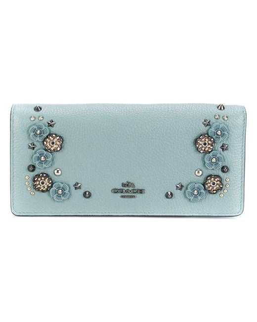 COACH Blue Floral Embroidered Wallet