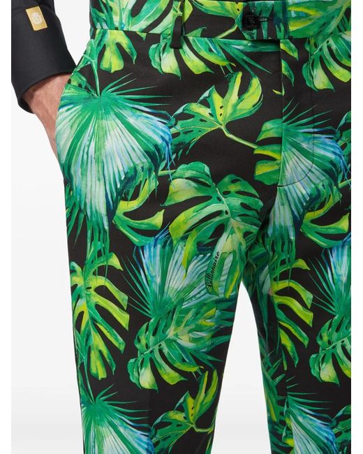 Billionaire Green Fs Palms Printed Slim-Fit Trousers for men