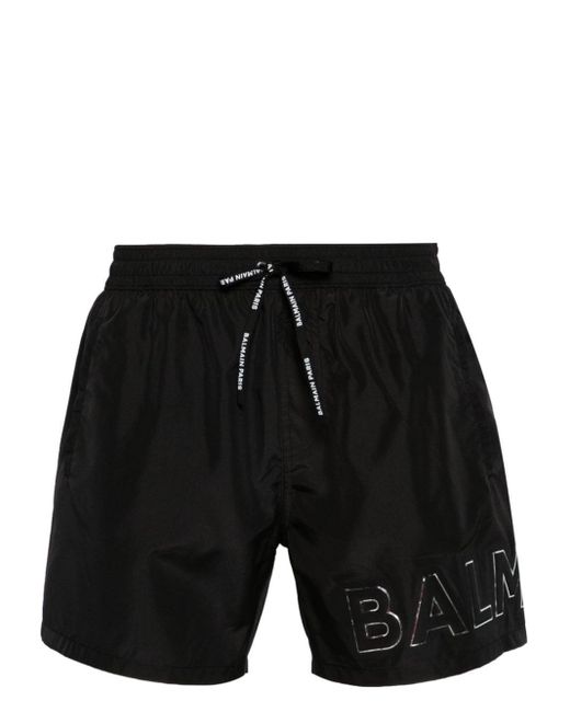 Balmain Black Logo-appliqué Swim Shorts for men