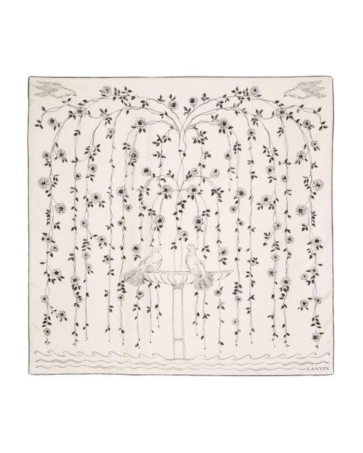 Lanvin Natural Doves And Gardens Silk Scarf