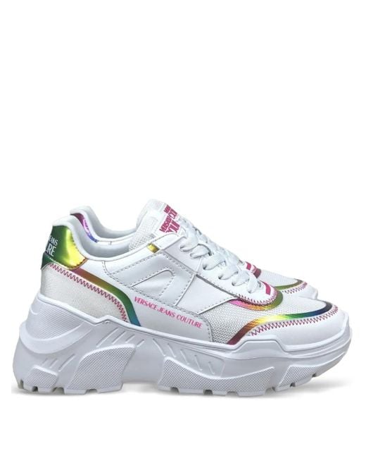 Versace Jeans Couture White Holographic-Detail Sneakers