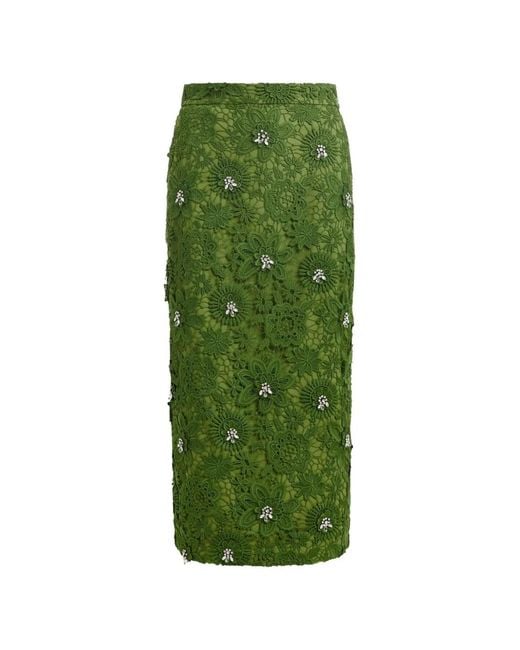Essentiel Antwerp Green Floral Lace Rhinestone Midi Skirt