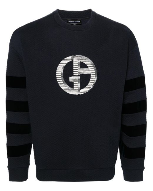 Giorgio Armani Blue Logo-embroidered Matelassé Sweatshirt for men