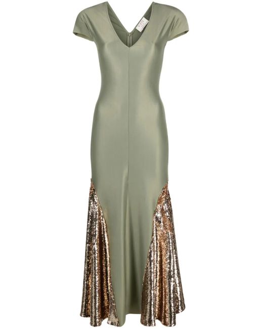 V:PM ATELIER スパンコール Vネックドレス Green
