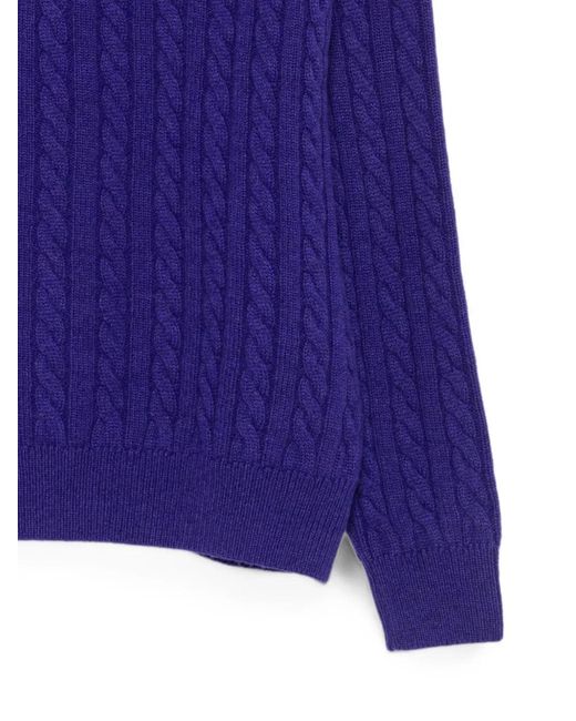 MSGM Purple Cable-Knit Polo-Collar Knit
