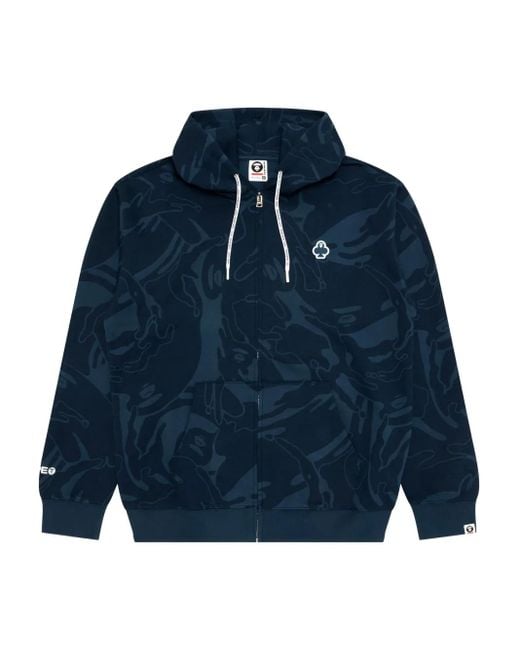 Aape By A Bathing Ape Blue Abstract-Print Zip-Up Hoodie for men