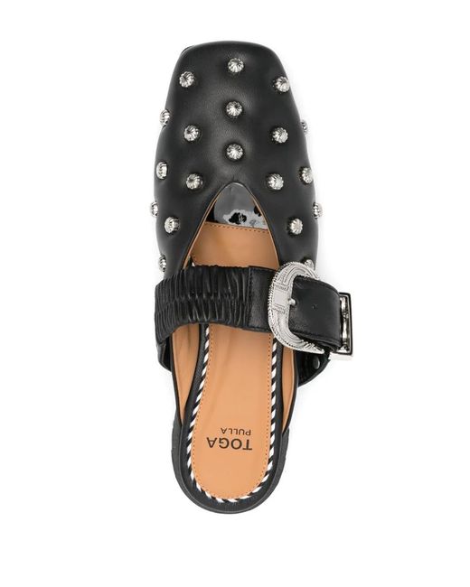 Toga Black Stud-Embellished Leather Mules