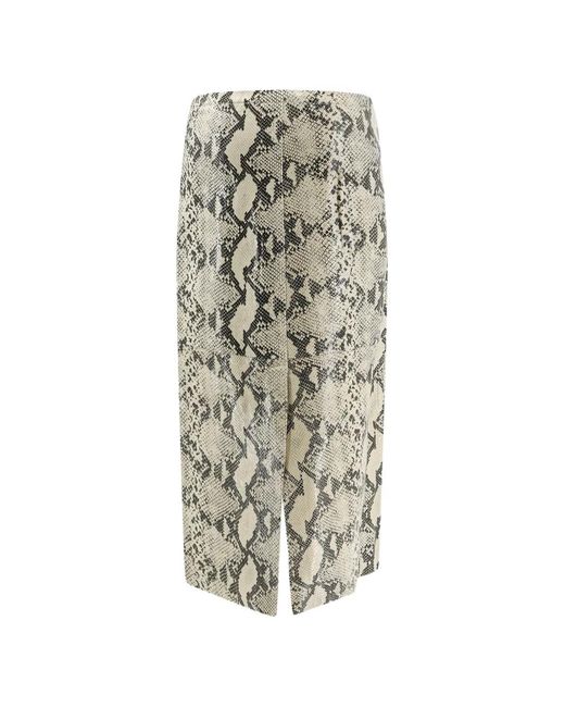 Alysi White Python-Print Leather Midi Skirt