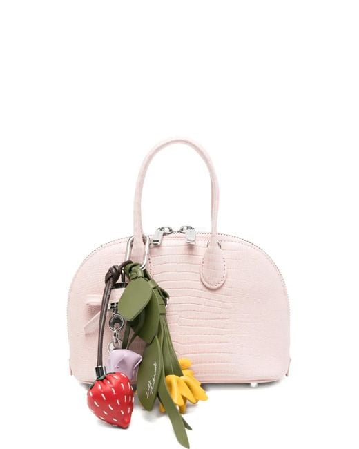 Self-Portrait Pink Lizard-Embossed Leather Mini Tote Bag