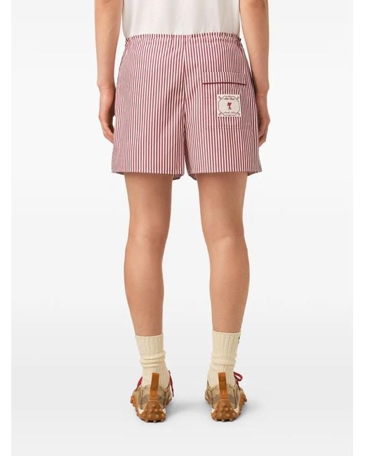 AMI Pink Cotton Arrow Striped Shorts
