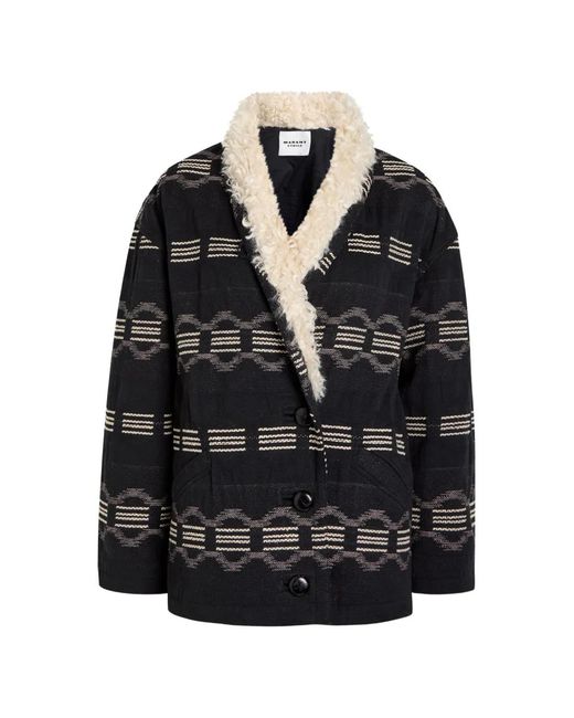 Isabel Marant Black Manteau Qayla En Jacquard