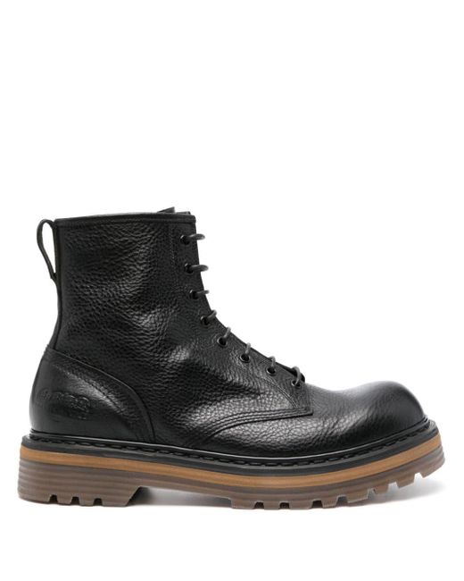Premiata Black Leather Combat Boots for men