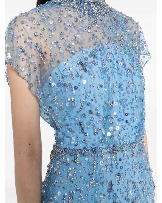 Jenny Packham Blue Crystal Drop Sequin-embellished Gown