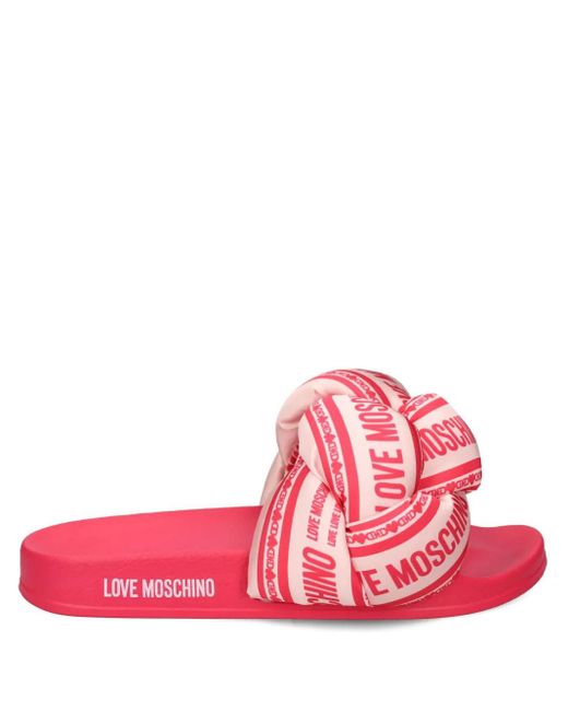 Love Moschino Pink Logo-Print Slides
