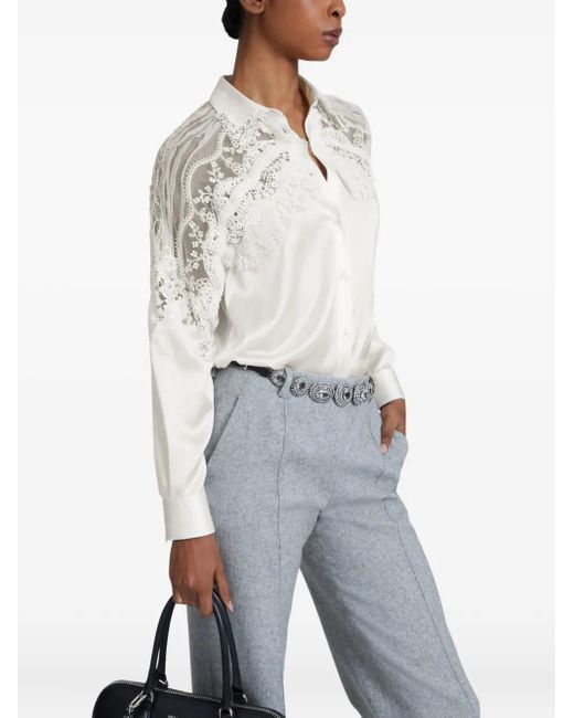 Ermanno Scervino White Lace-Detailed Silk Shirt