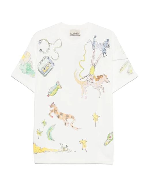 ALÉMAIS White Anouk T-Shirt Mit Illustrations-Print