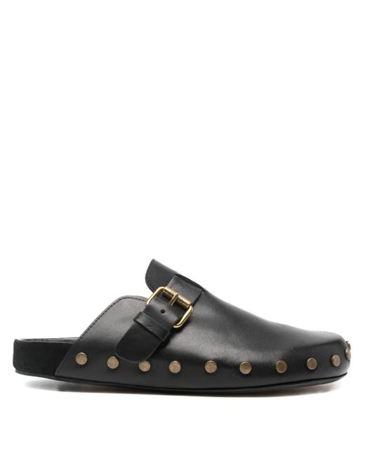 Isabel Marant Black Mirvin Buckled Studded Mules