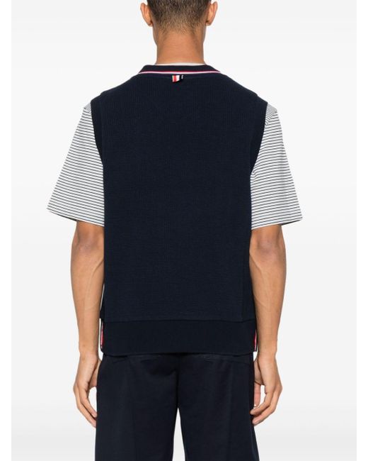 Thom Browne Blue Logo-patch Ribbed Sleeveless Jumper for men