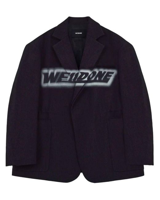 we11done Blue Logo-print Wool-blend Blazer for men