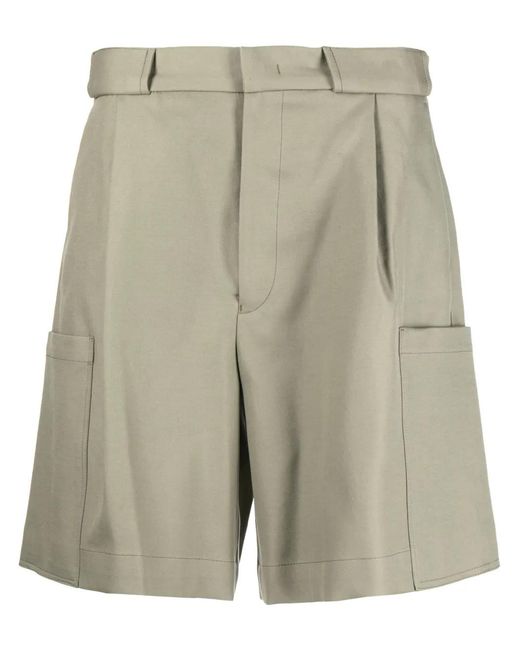 Emporio Armani Natural Inverted-Pleat Wide-Leg Cotton Shorts for men