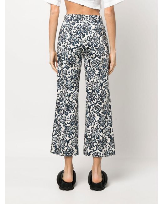 Max Mara Blue Graphic-print Cropped Trousers