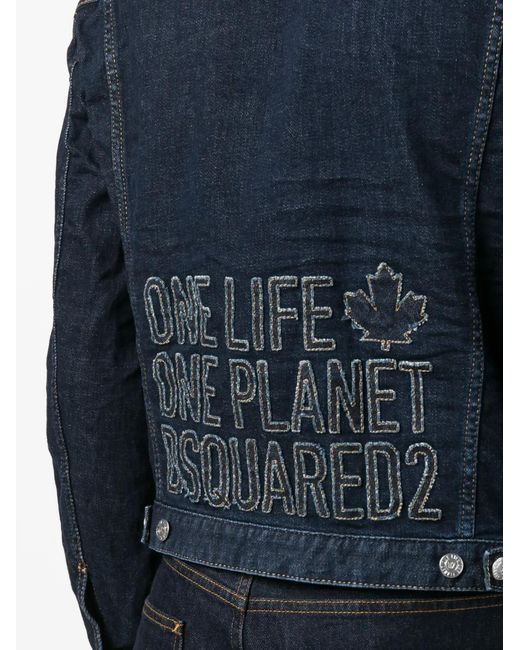DSquared² Blue Embroidered-Slogan Denim Jacket for men