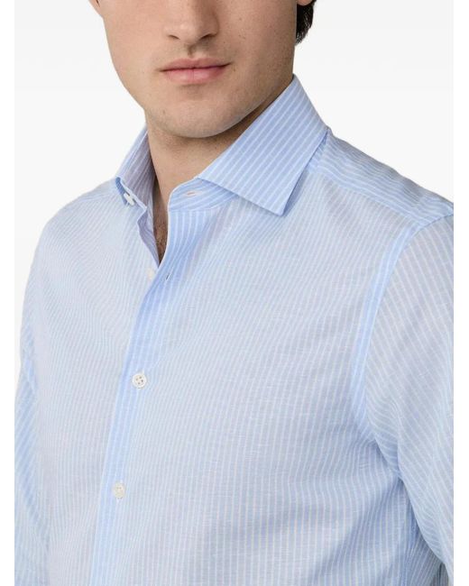 Hackett Blue Bengal-Stripe Knightsbridge-Collar Shirt for men