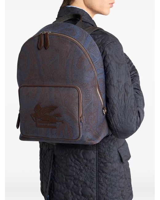 Etro Blue Essential Paisley-Pattern Backpack for men