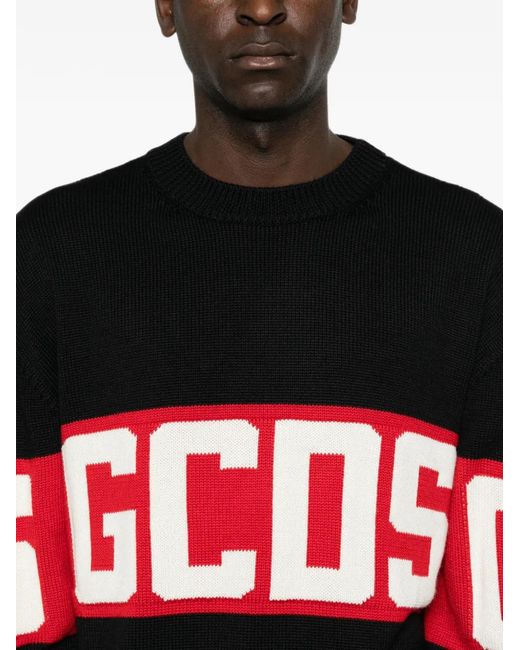Gcds Black Logo-Intarsia Knitted Sweater for men