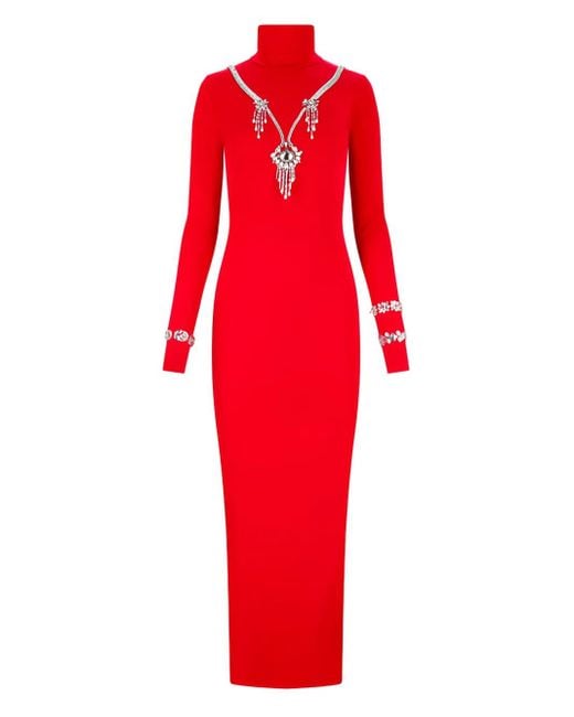 Des Phemmes Red Backless Embellished Maxi Dress