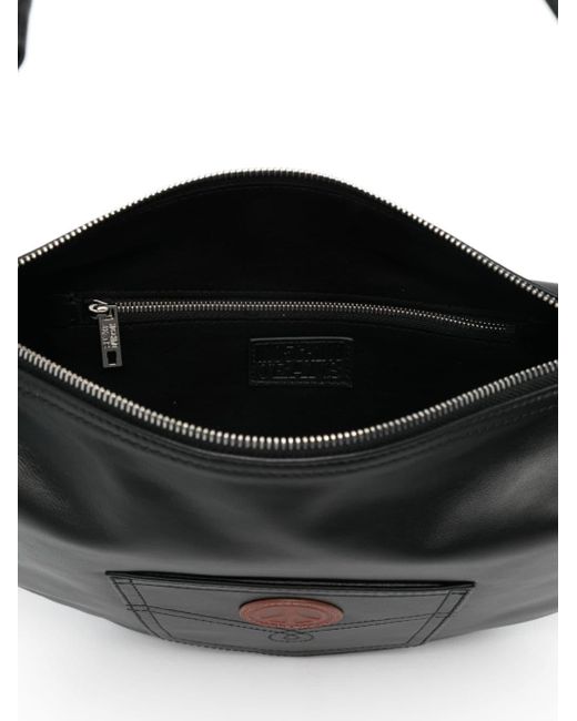 Moschino Jeans Black Logo Appliqué Leather Shoulder Bag