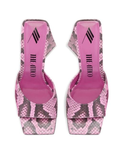 The Attico Pink Snakeskin Heeled Mules