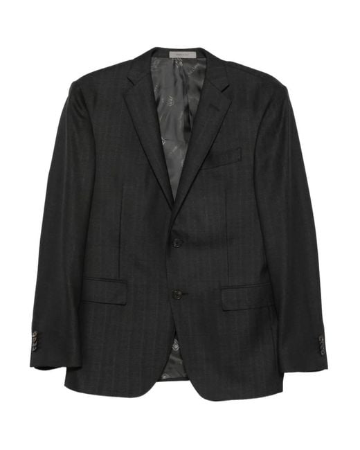 Corneliani Black Pinstripe Wool Suit for men