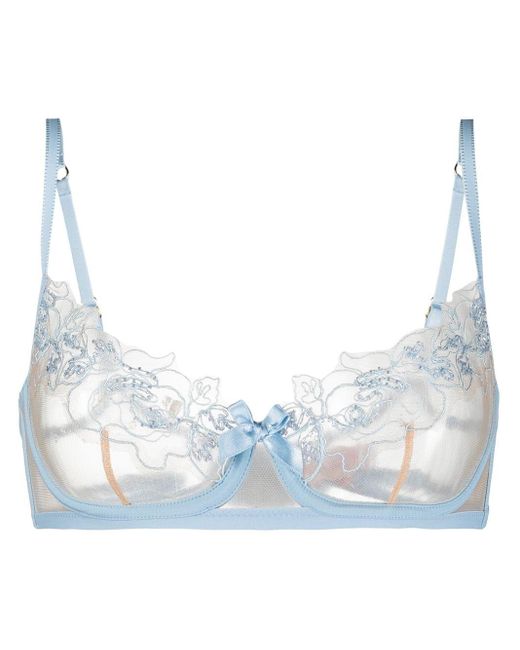 Agent Provocateur Blue Lindie Bead-embellished Embroidered Tulle Underwired Bra
