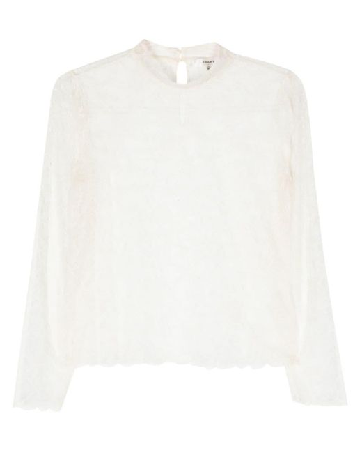FRAME White Neutral Sheer Lace Blouse