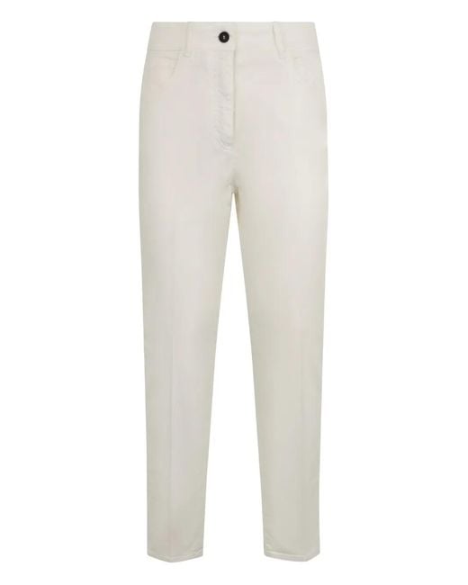 Peserico White Buttoned Straight Trousers