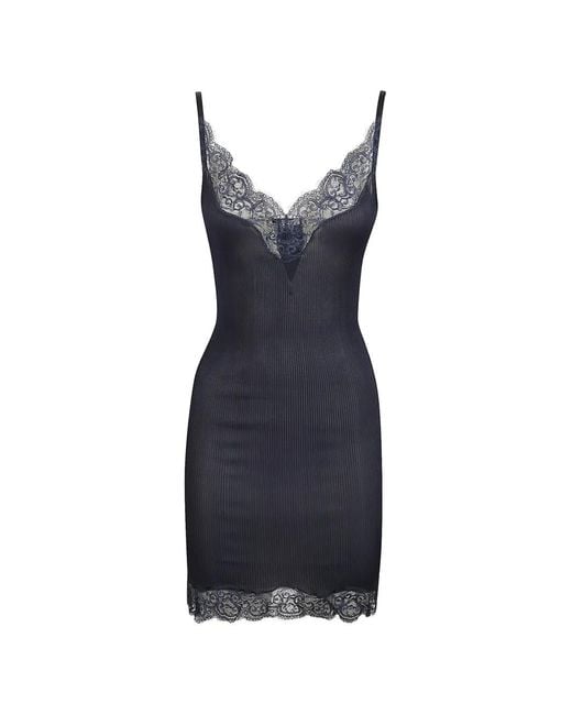 Saint Laurent Blue Scalloped Lace V-Neck Dress