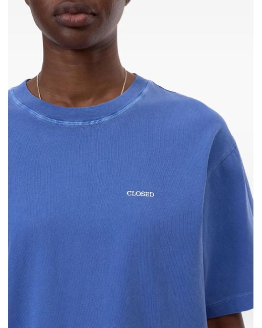 Closed Blue Crew-Neck Logo-Detail T-Shirt