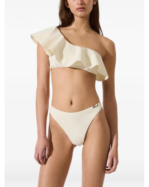 Karl Lagerfeld White Bas De Bikini Signature À Taille Haute