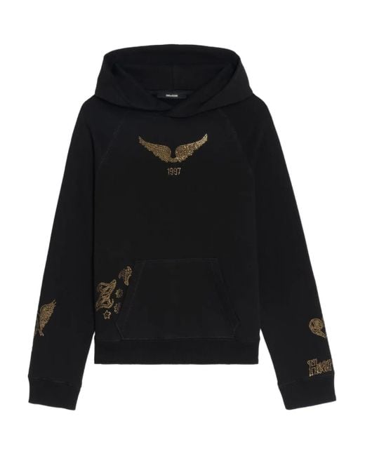 Sudadera con detalles de cristal y capucha Zadig & Voltaire de color Black